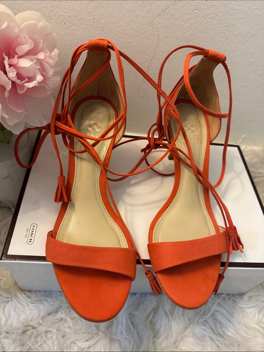 Vince Camuto Orange Lace Up Heeled Sandals Tassel Heels Women’s 7.5